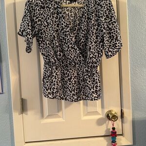 Trixxi Black and White Leopard Blouse with Tie Front